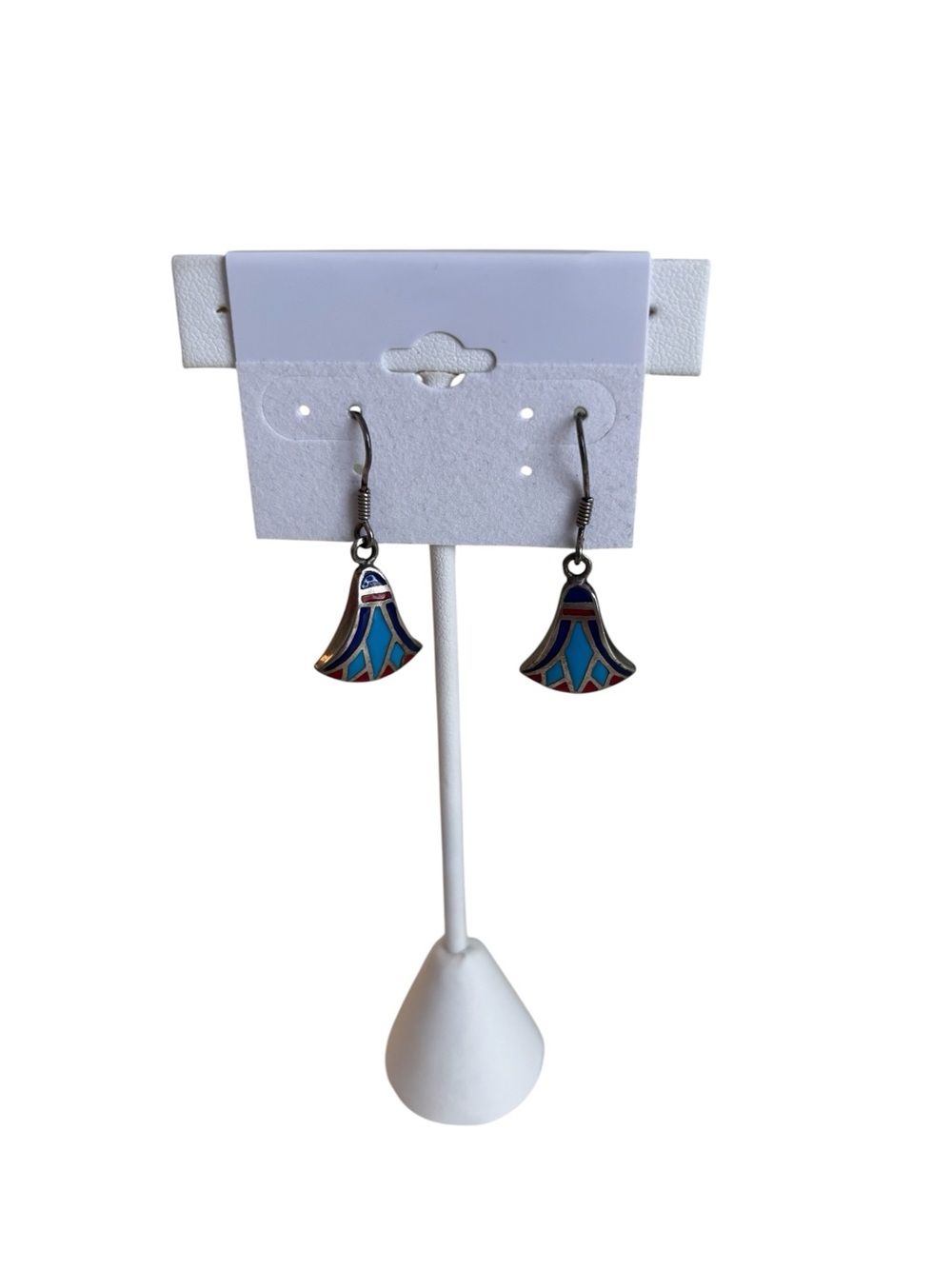 Handcrafted Vintage Drop Earrings with Vibrant Colored Enamel Inlay.